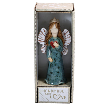 Handmade Ceramic Birthday Angels with Heart and Crown