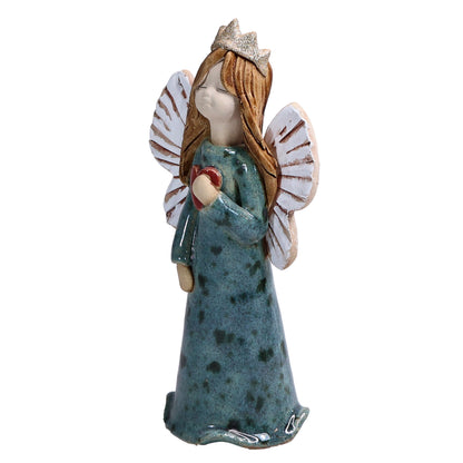 Handmade Ceramic Birthday Angels with Heart and Crown