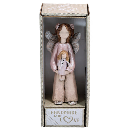 Handmade Rustic Natural Beige Ceramic Child Angel Holding Doll