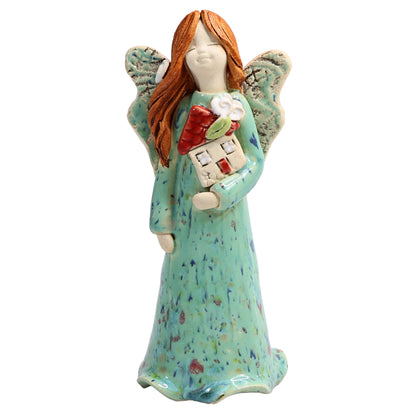 Handmade Ceramic Angel Holding Mini House