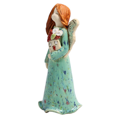Handmade Ceramic Angel Holding Mini House