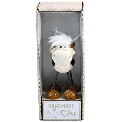 Handmade White Ceramic Wire-Legged Dairy Cow