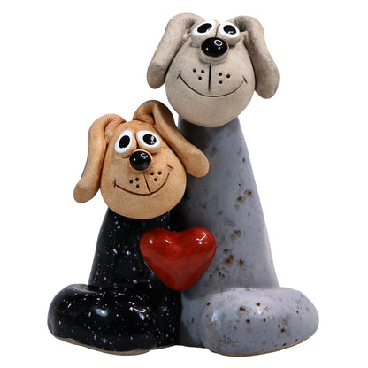 Handmade Ceramic Black & Grey Dog Couple with Love Heart