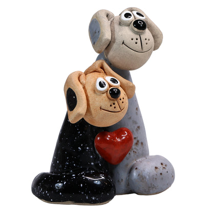 Handmade Ceramic Black & Grey Dog Couple with Love Heart