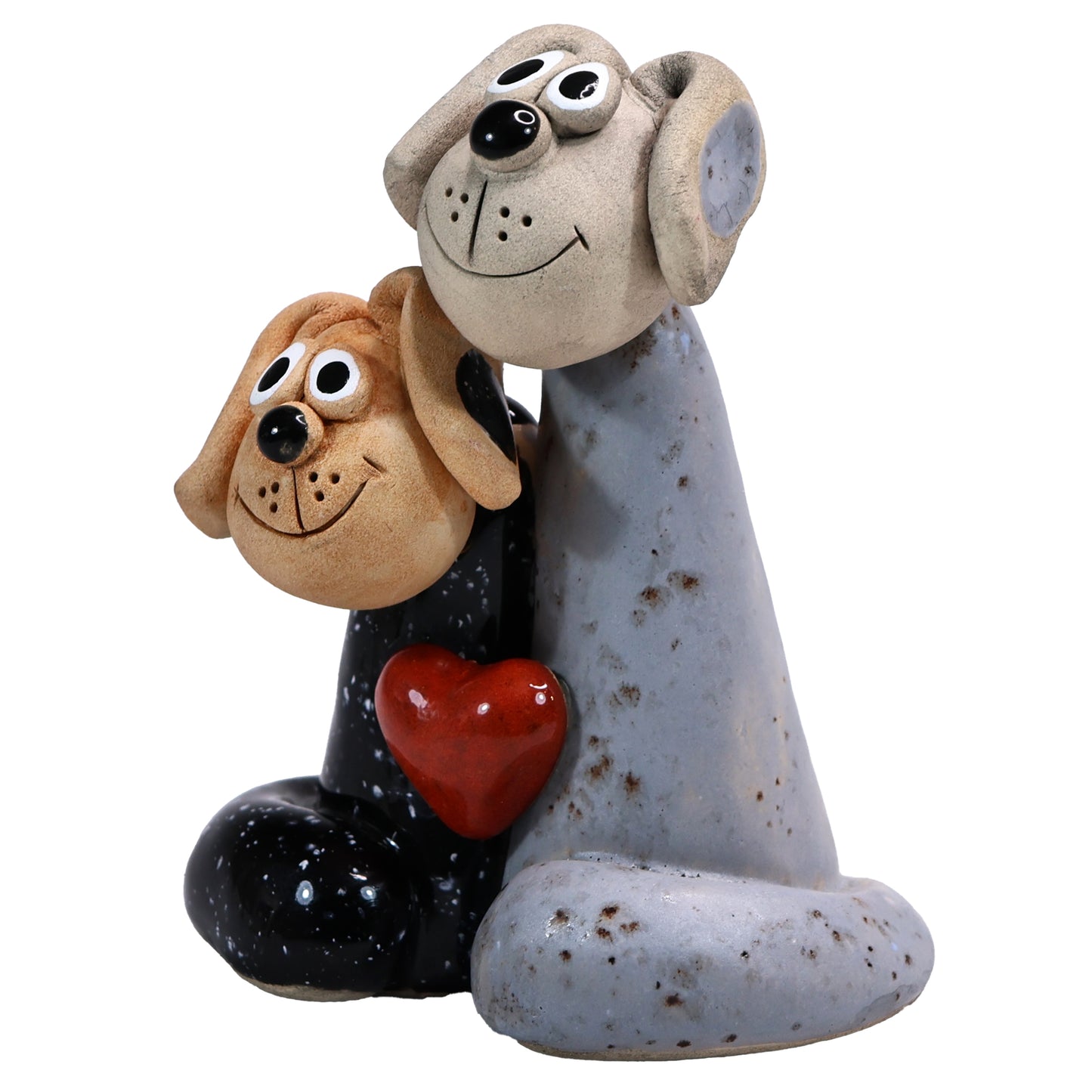 Handmade Ceramic Black & Grey Dog Couple with Love Heart