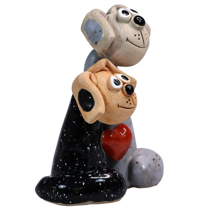 Handmade Ceramic Black & Grey Dog Couple with Love Heart