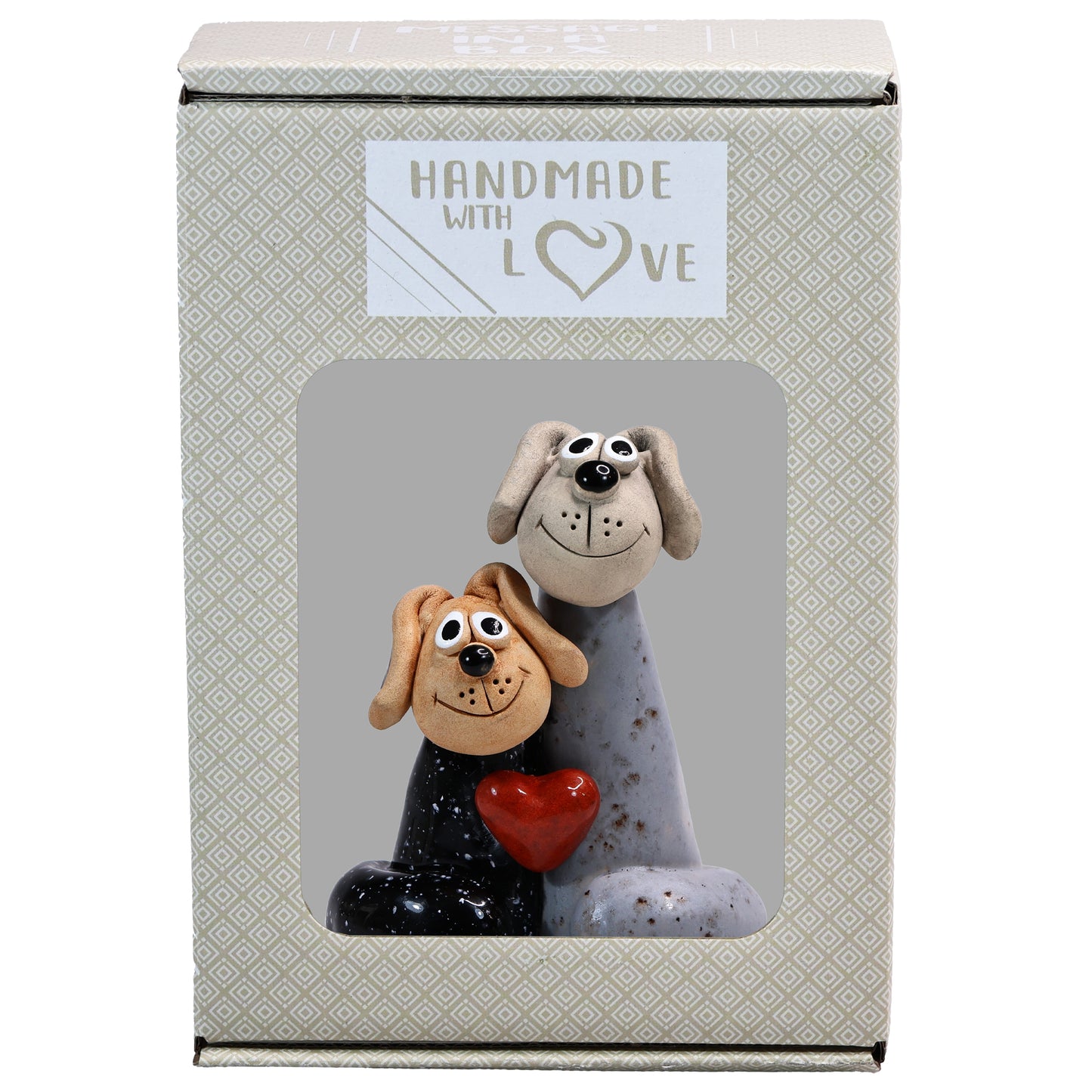 Handmade Ceramic Black & Grey Dog Couple with Love Heart