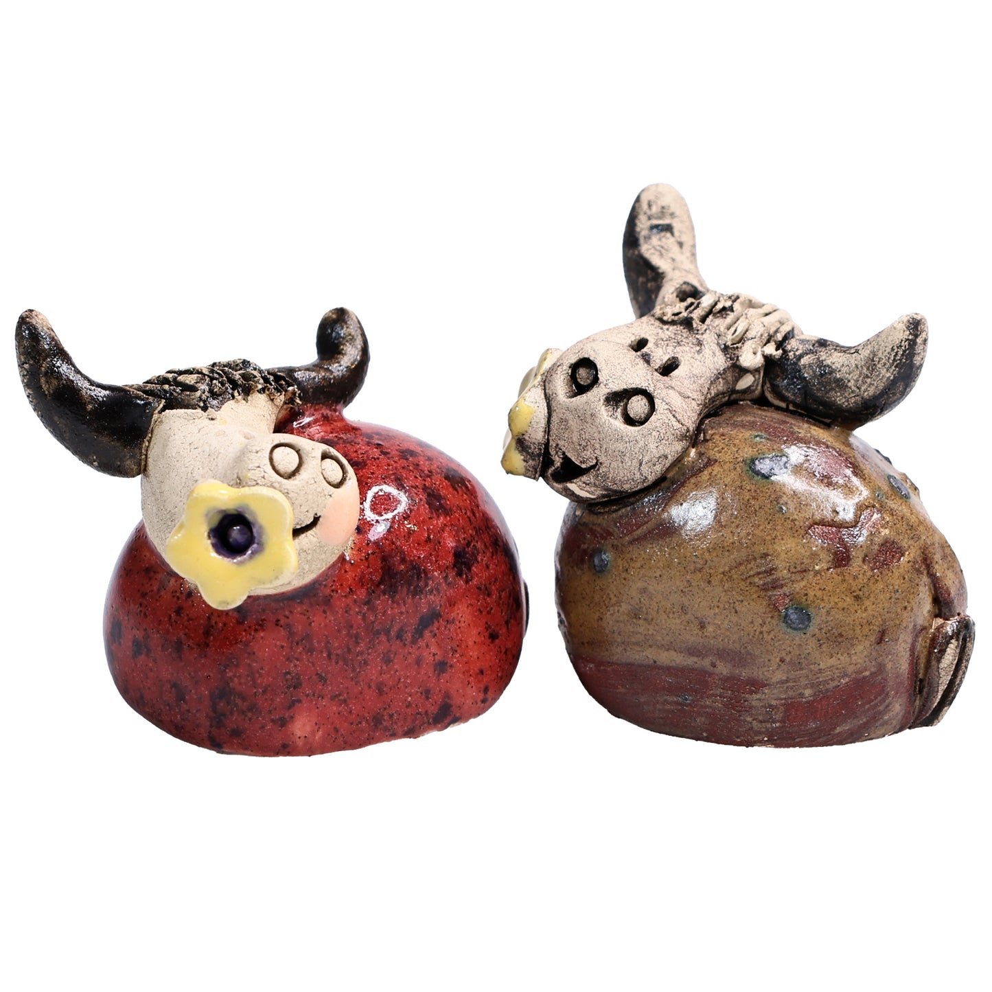 Handmade Ceramic Cute Mini Highland Cow Couple with Horns