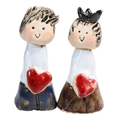 Handmade Ceramic Mini Happy Couple Holding Heart