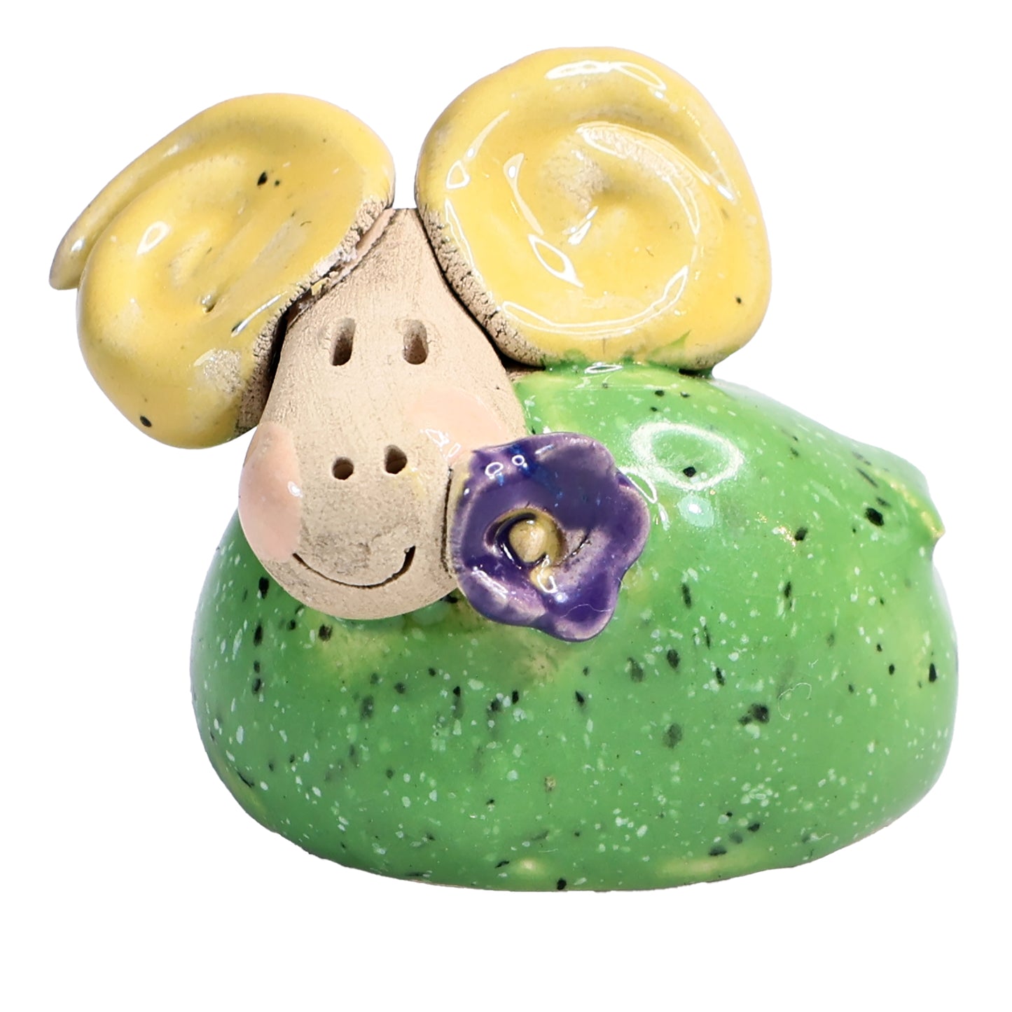 Handmade Ceramic Mini Yellow & Green Smiling Ram Couple with Flower in Mouth