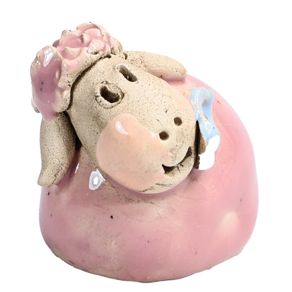 Handmade Ceramic Colourful Mini Sheep Couple with Flower