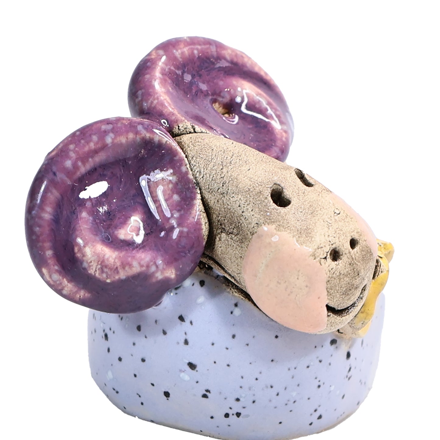 Handmade Ceramic Ram Couple with Horns & Flowers in Black & Lilac