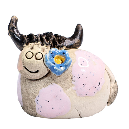 Handmade Ceramic Highland Cow Couple in Pink & Turquoise