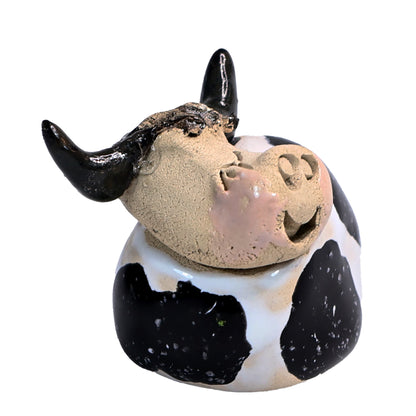 Handmade Ceramic Highland Cow Couple in Spotty Black & Spotty Yellow