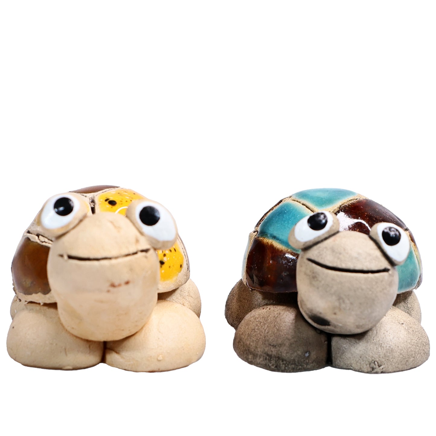 Handmade Ceramic Tortoise Couple in Yellow & Blue