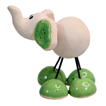 Handmade Ceramic Baby Elephant Couple in Yellow & Green