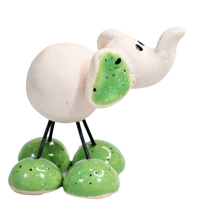 Handmade Ceramic Baby Elephant Couple in Yellow & Green