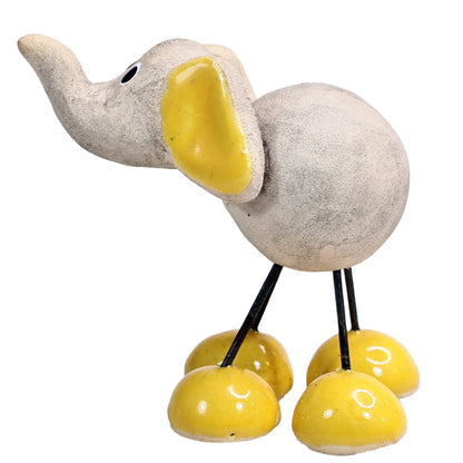 Handmade Ceramic Baby Elephant Couple in Yellow & Green