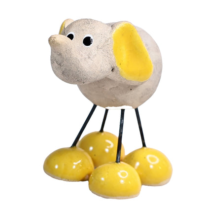 Handmade Ceramic Baby Elephant Couple in Yellow & Green