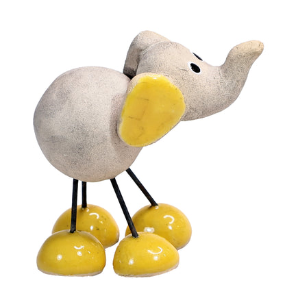 Handmade Ceramic Baby Elephant Couple in Yellow & Green