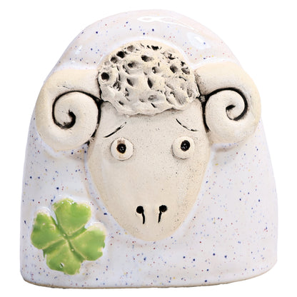 Charming Ceramic Ram with Four-Leaf Clover